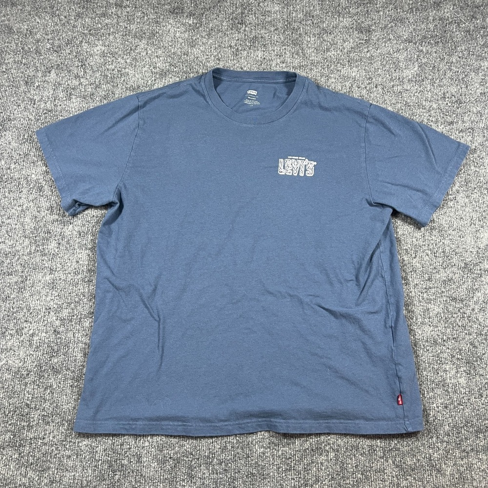 Levi's T Shirt Mens L Indigo Blue Short Sleeve Crew Neck Graphic Relaxed Fit Tee